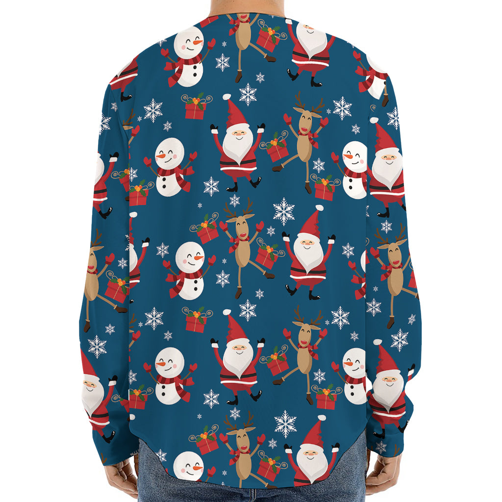 Happy Santa Claus Pattern Print Long Sleeve Baseball Jersey