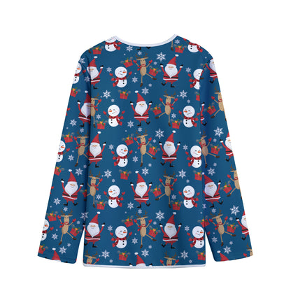 Happy Santa Claus Pattern Print Long Sleeve Short Coat