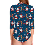 Happy Santa Claus Pattern Print Long Sleeve Swimsuit
