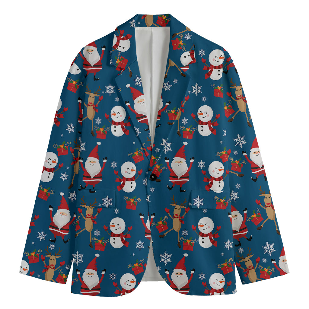 Happy Santa Claus Pattern Print Men's Cotton Blazer