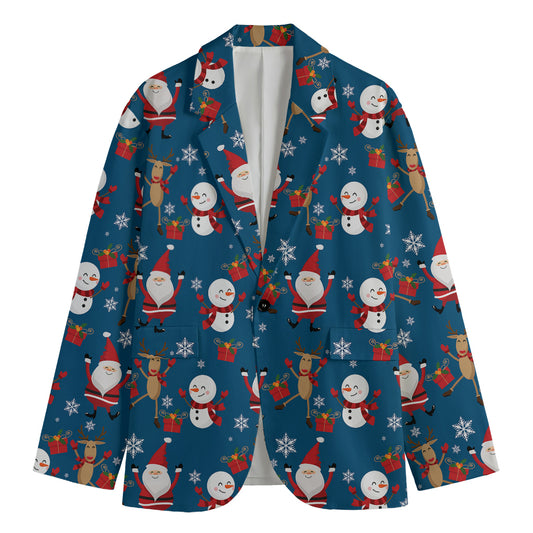 Happy Santa Claus Pattern Print Men's Cotton Blazer