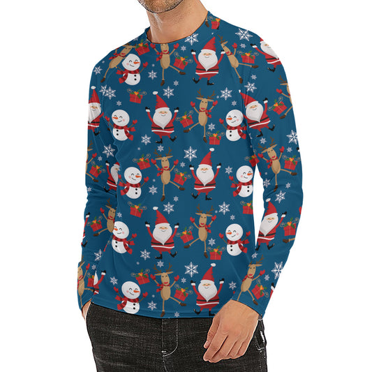 Happy Santa Claus Pattern Print Men's Long Sleeve Rash Guard