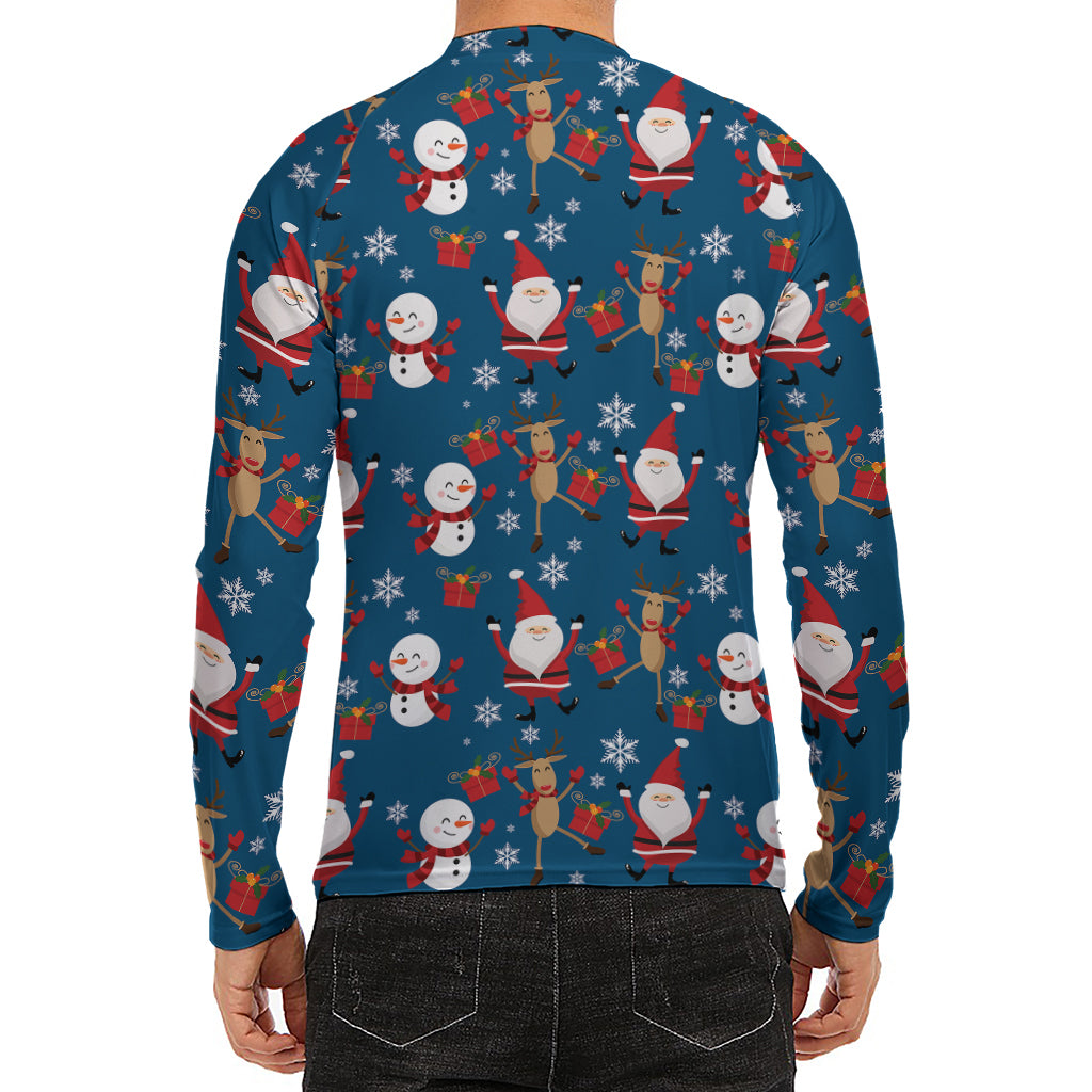 Happy Santa Claus Pattern Print Men's Long Sleeve Rash Guard