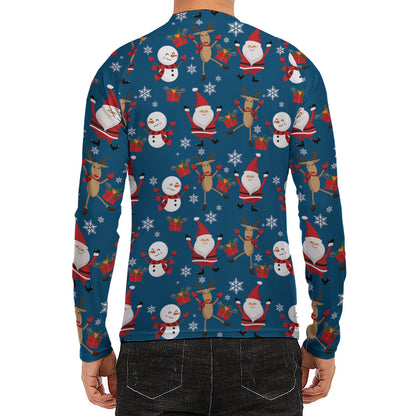 Happy Santa Claus Pattern Print Men's Long Sleeve Rash Guard