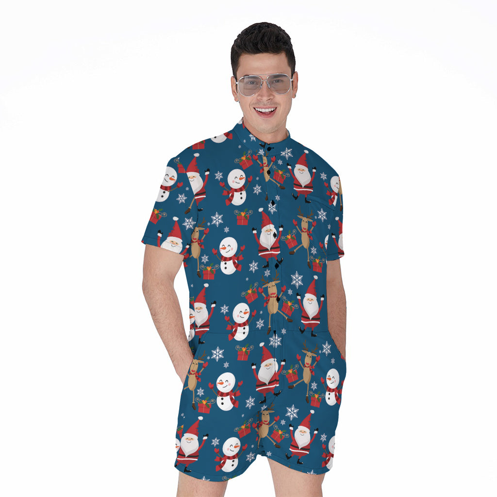 Happy Santa Claus Pattern Print Men's Rompers