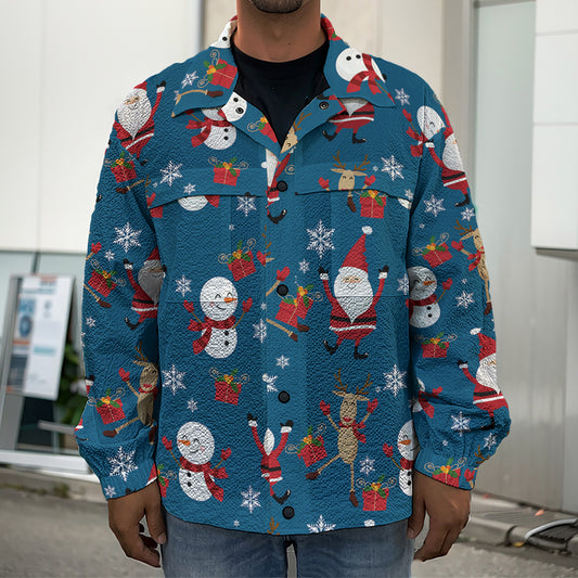 Happy Santa Claus Pattern Print Men's Shirt Jacket