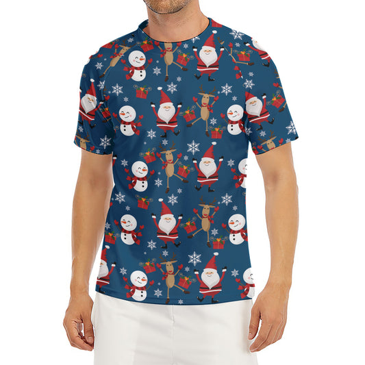Happy Santa Claus Pattern Print Men's Short Sleeve Rash Guard