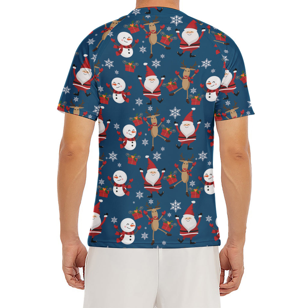 Happy Santa Claus Pattern Print Men's Short Sleeve Rash Guard