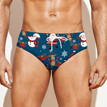 Happy Santa Claus Pattern Print Men's Swim Briefs
