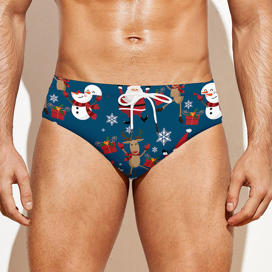 Happy Santa Claus Pattern Print Men's Swim Briefs
