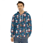 Happy Santa Claus Pattern Print Men's Velvet Pullover Hoodie