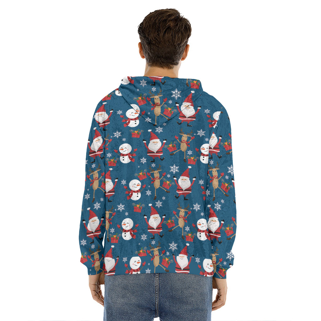 Happy Santa Claus Pattern Print Men's Velvet Pullover Hoodie