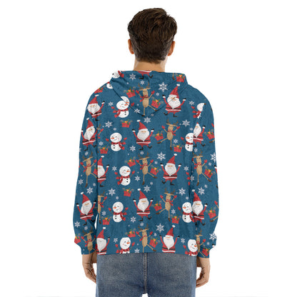 Happy Santa Claus Pattern Print Men's Velvet Pullover Hoodie