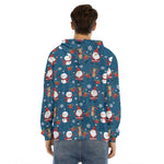 Happy Santa Claus Pattern Print Men's Velvet Pullover Hoodie