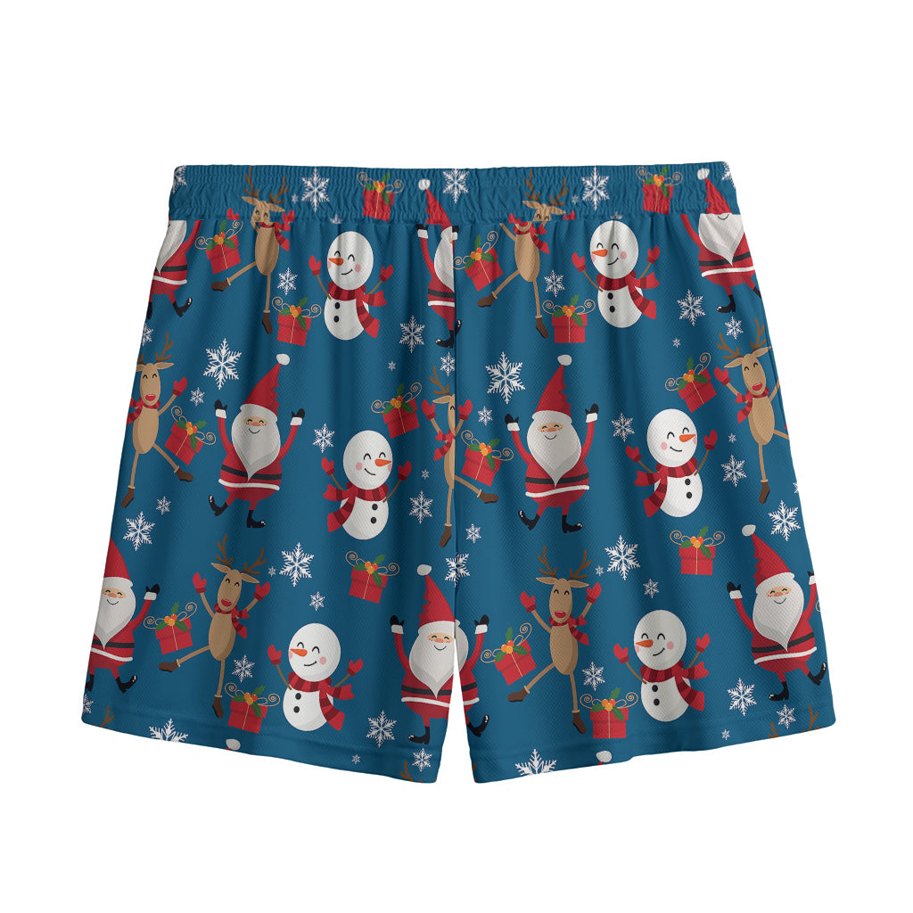 Happy Santa Claus Pattern Print Mesh Shorts