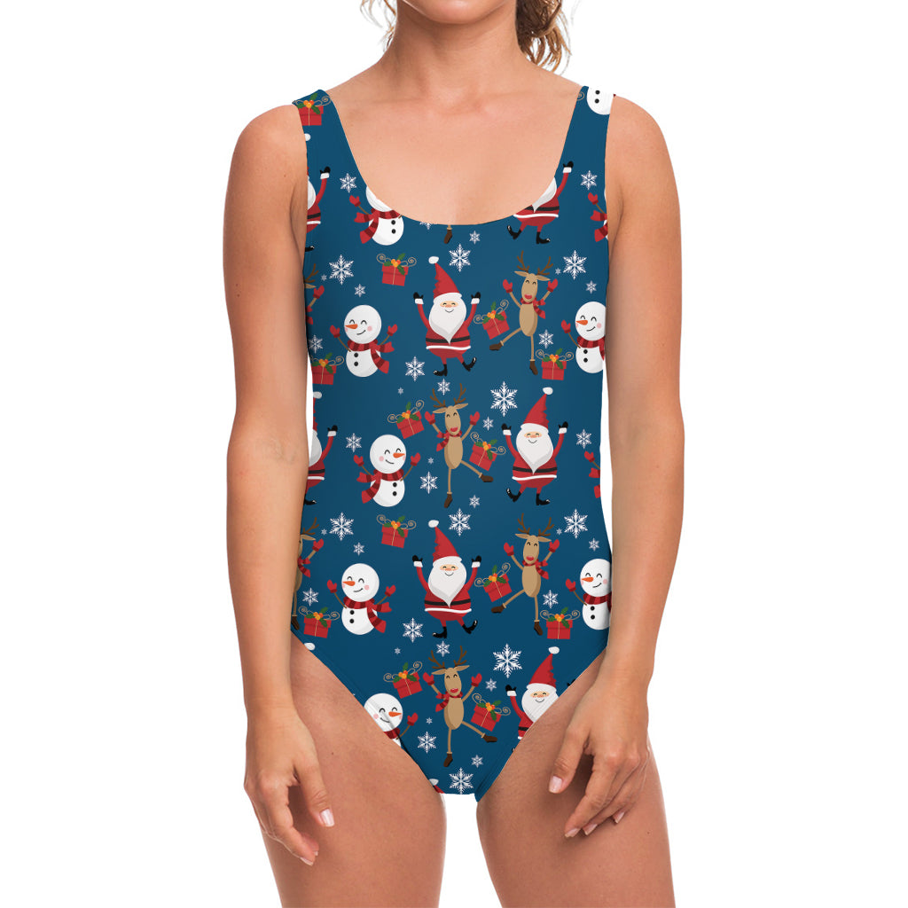 Happy Santa Claus Pattern Print One Piece Swimsuit