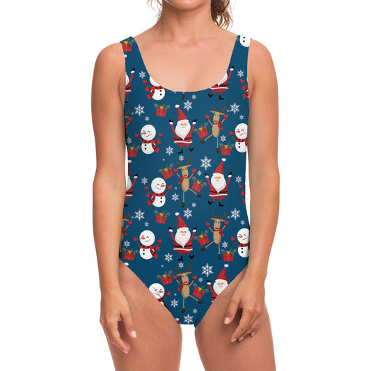 Happy Santa Claus Pattern Print One Piece Swimsuit