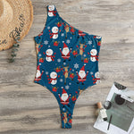 Happy Santa Claus Pattern Print One Shoulder Bodysuit