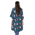 Happy Santa Claus Pattern Print Open Front Beach Cover Up