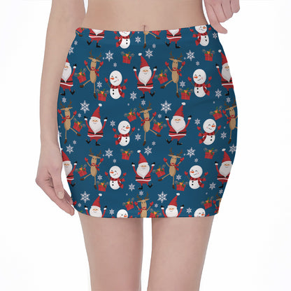 Happy Santa Claus Pattern Print Pencil Mini Skirt