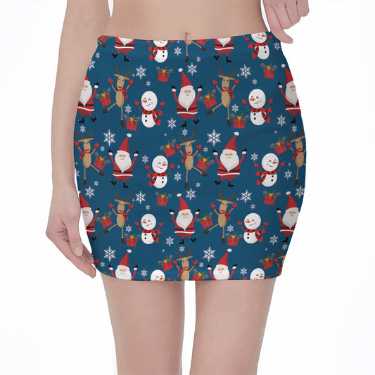 Happy Santa Claus Pattern Print Pencil Mini Skirt