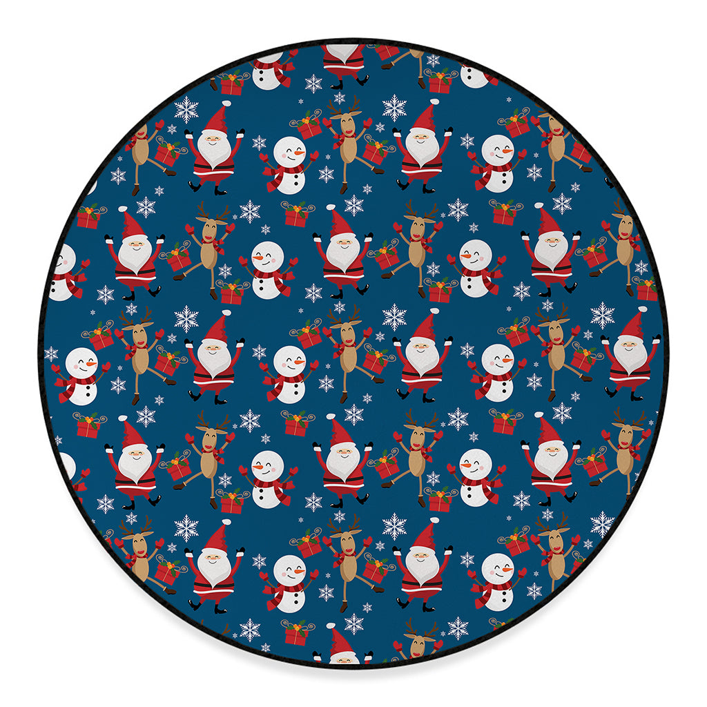 Happy Santa Claus Pattern Print Round Floor Mat