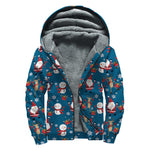 Happy Santa Claus Pattern Print Sherpa Lined Zip Up Hoodie