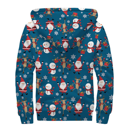 Happy Santa Claus Pattern Print Sherpa Lined Zip Up Hoodie
