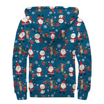 Happy Santa Claus Pattern Print Sherpa Lined Zip Up Hoodie