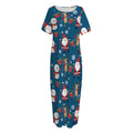 Happy Santa Claus Pattern Print Short Sleeve Long Nightdress