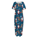 Happy Santa Claus Pattern Print Short Sleeve Long Nightdress