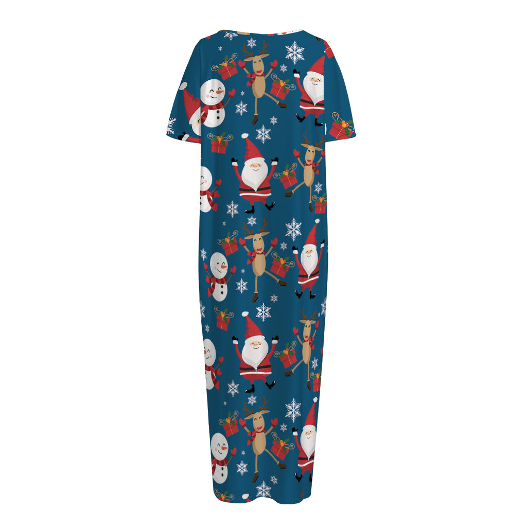 Happy Santa Claus Pattern Print Short Sleeve Long Nightdress