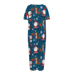 Happy Santa Claus Pattern Print Short Sleeve Long Nightdress