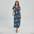 Happy Santa Claus Pattern Print Short Sleeve Maxi Dress