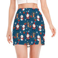 Happy Santa Claus Pattern Print Side Slit Mini Skirt