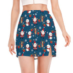 Happy Santa Claus Pattern Print Side Slit Mini Skirt