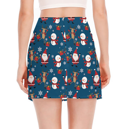 Happy Santa Claus Pattern Print Side Slit Mini Skirt