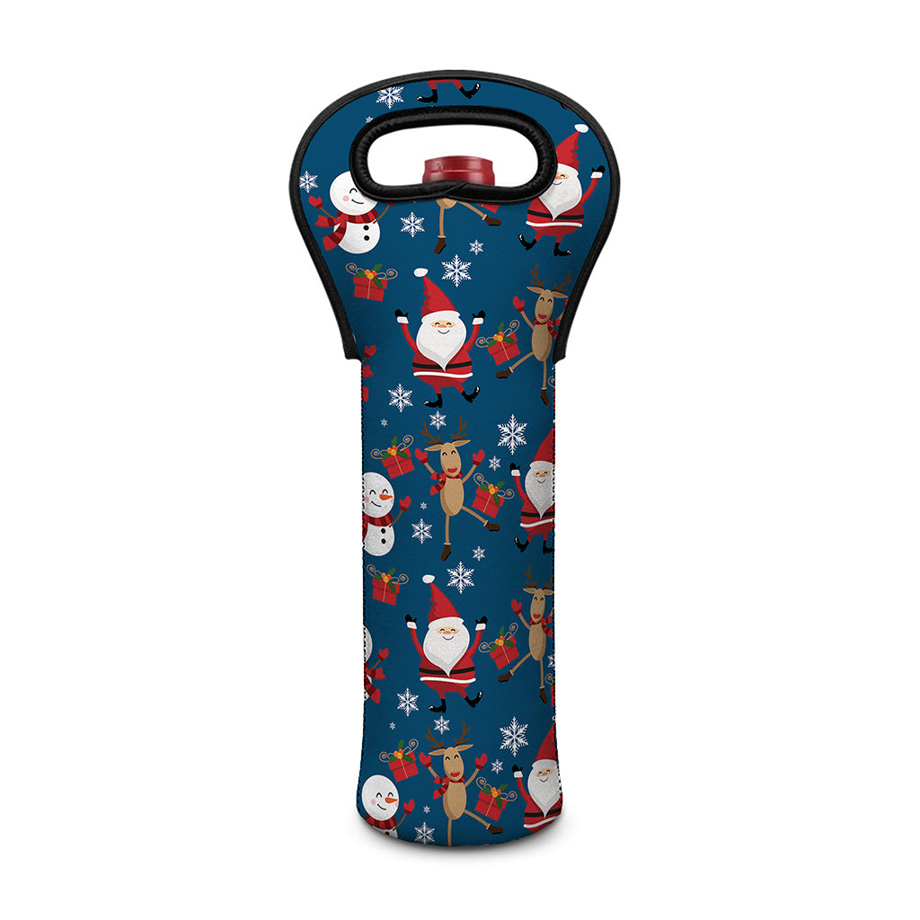 Happy Santa Claus Pattern Print Single Neoprene Wine Tote