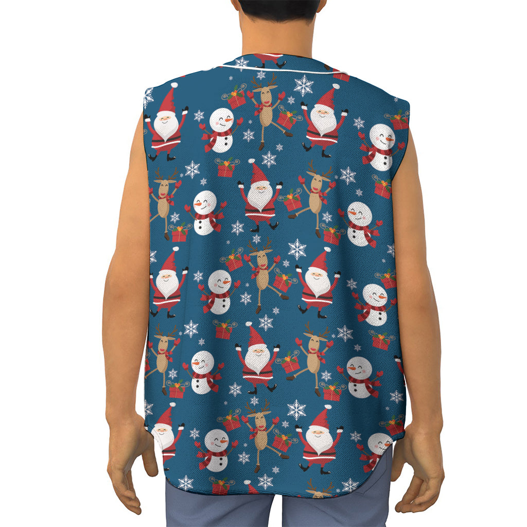 Happy Santa Claus Pattern Print Sleeveless Baseball Jersey