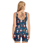 Happy Santa Claus Pattern Print Sleeveless One Piece Swimsuit