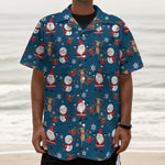 Happy Santa Claus Pattern Print Textured Short Sleeve Shirt