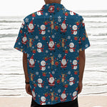Happy Santa Claus Pattern Print Textured Short Sleeve Shirt