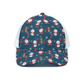 Happy Santa Claus Pattern Print White Mesh Trucker Hat
