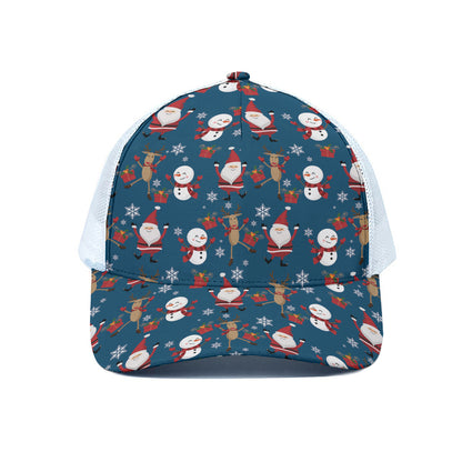 Happy Santa Claus Pattern Print White Mesh Trucker Cap