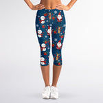 Happy Santa Claus Pattern Print Women's Capri Leggings