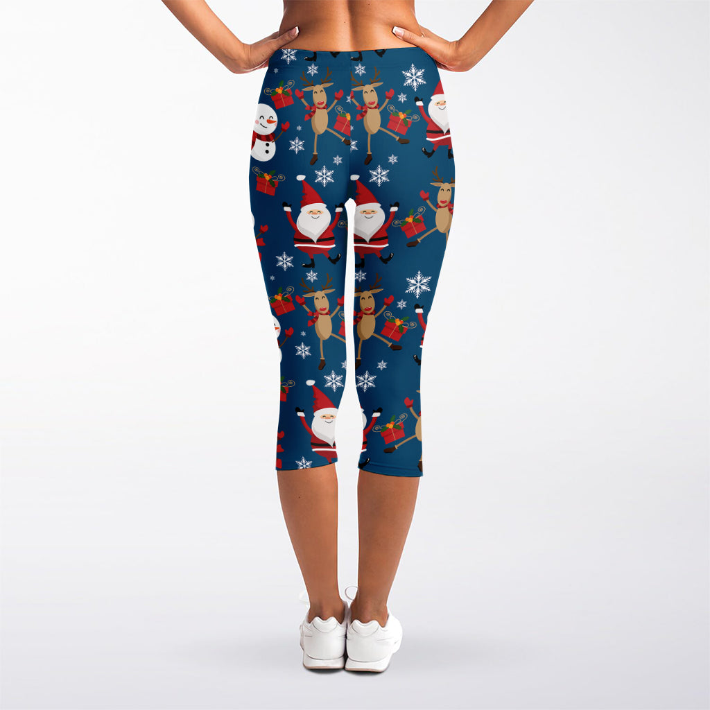 Happy Santa Claus Pattern Print Women's Capri Leggings