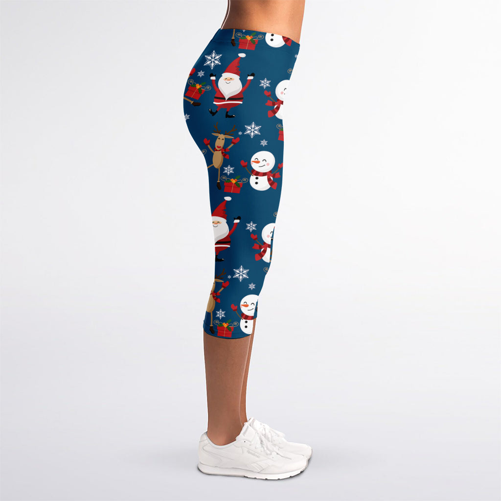 Happy Santa Claus Pattern Print Women's Capri Leggings