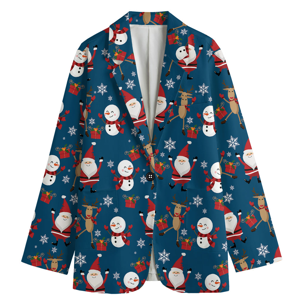 Happy Santa Claus Pattern Print Women's Cotton Blazer