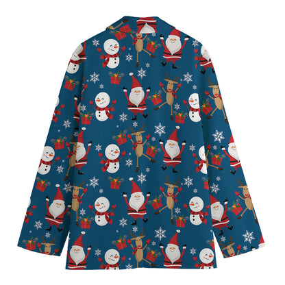 Happy Santa Claus Pattern Print Women's Cotton Blazer
