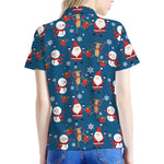 Happy Santa Claus Pattern Print Women's Polo Shirt